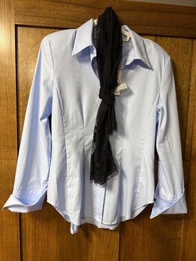 Motel Rocks Light Blue Button-Up Shirt with Black Scarf